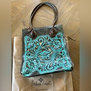 Patricia Nash Canvo Tote tooled turquoise